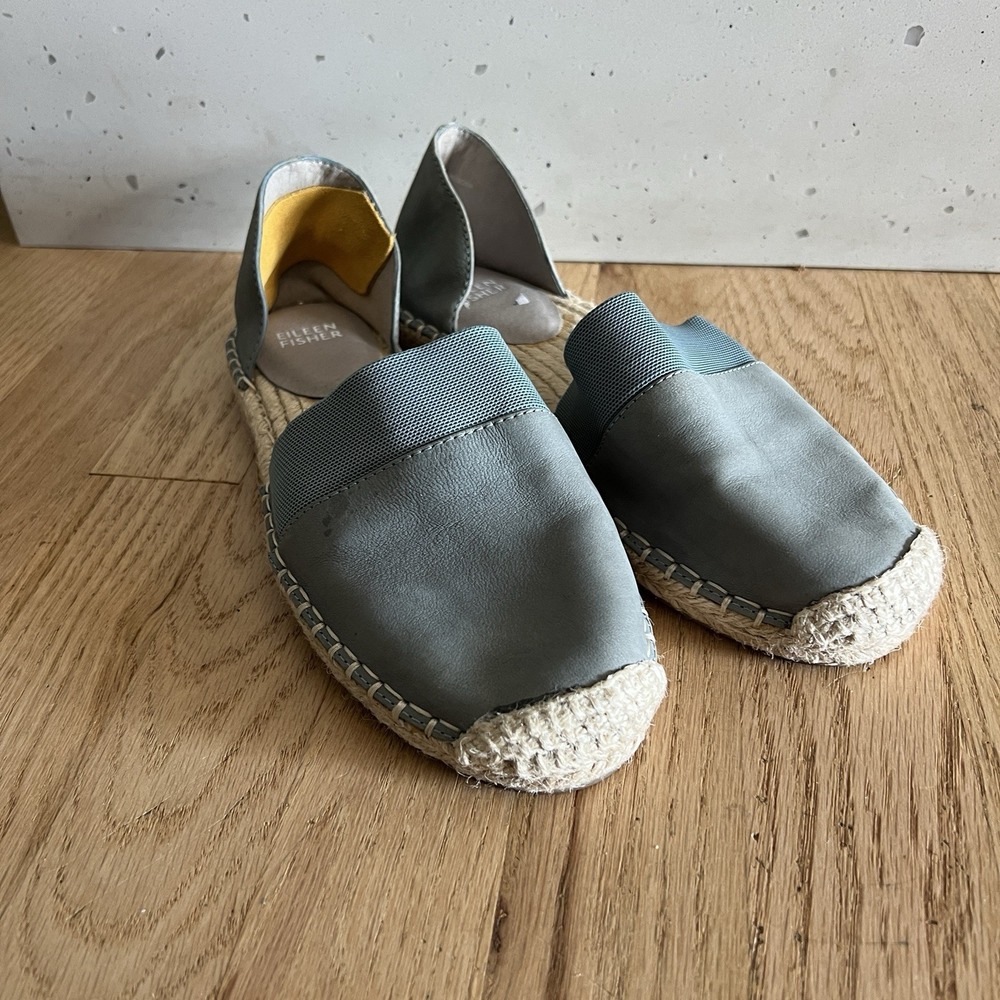 Eileen Fisher Lady Womens Nubuck Flats Espadrilles size 7.5 Light Blue Leather